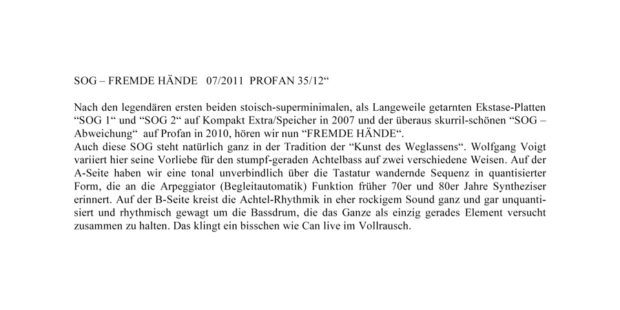 WOLFGANG VOIGT / SOG - FREMDE HÄNDE INFOTEXT